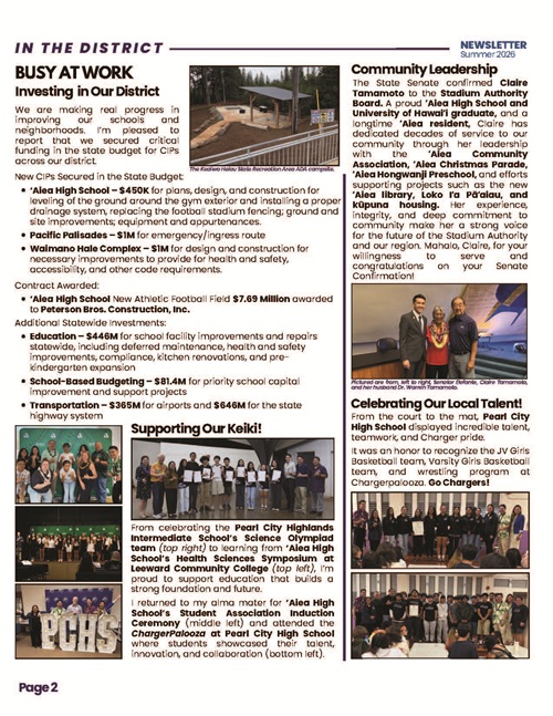 Image of page 2 of Senator Elefante's Summer 2026 newsletter